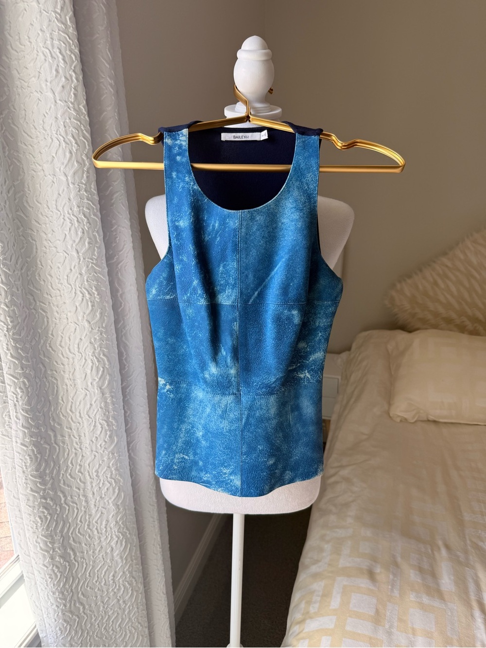 Baily44 Blue Sleeveless Leather Top